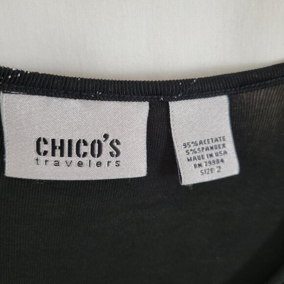 Chico's Travelers Sz (2) 12 Medium black white pullover blouse floral stretchy - Picture 5 of 5